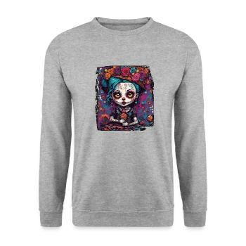 Poupée d’horreur / Halloween / Effrayant / Sombre - Sweat-shirt Unisexe - gris chiné - Devant - Alina (178cm) & Michal (187cm)