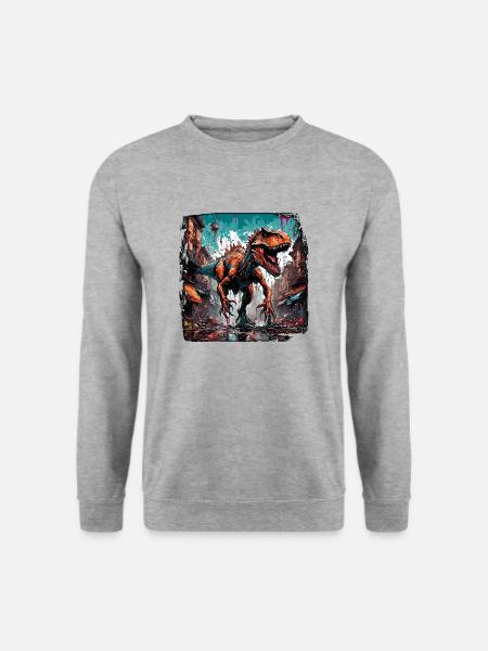 Dinosaurier / Tier / Urzeit / Reptil / Jungs - Unisex Pullover - Weißgrau meliert