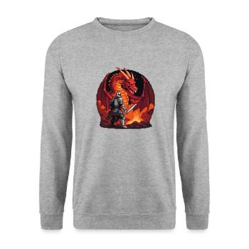 Showdown in der Drachenhöhle - Unisex Pullover - Weißgrau meliert - Vorne - Alina (178cm) & Michal (187cm)