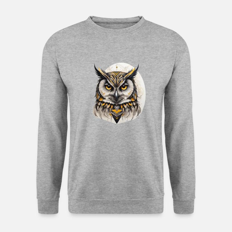 Eule Porträt - Unisex Pullover - Weißgrau meliert