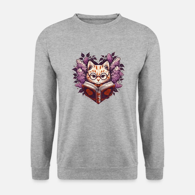 Lesende Katze - Unisex Pullover - Weißgrau meliert