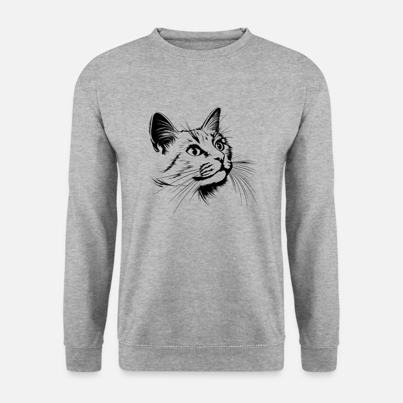 Katze, Katzenmotiv, Katzengesicht - Unisex Pullover - Weißgrau meliert