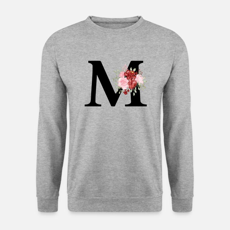Roter Blumenbuchstabe M - Unisex Pullover - Weißgrau meliert