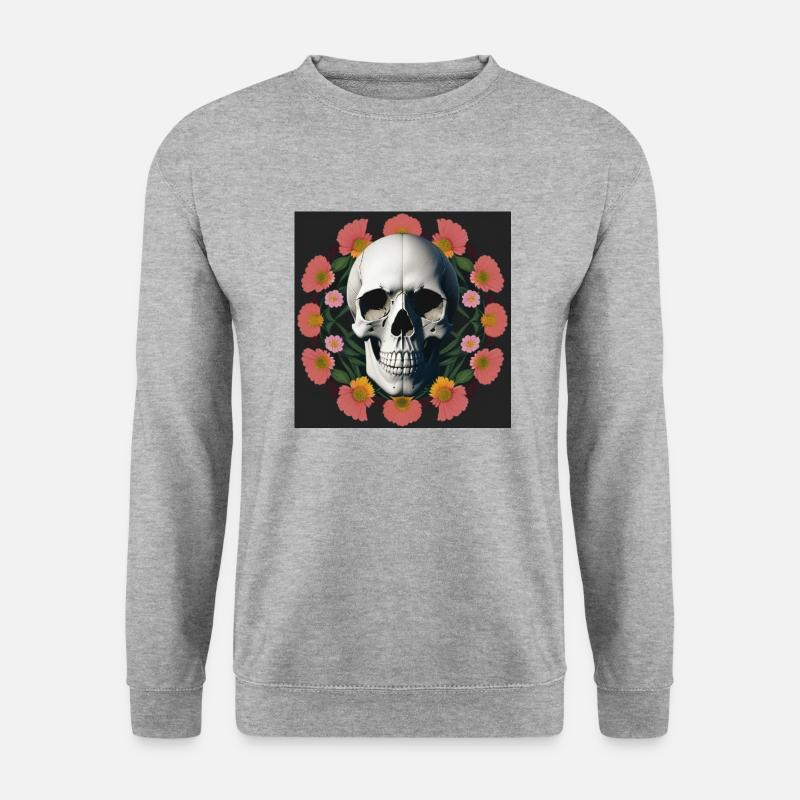 Flower-Skull - Unisex Pullover - Weißgrau meliert