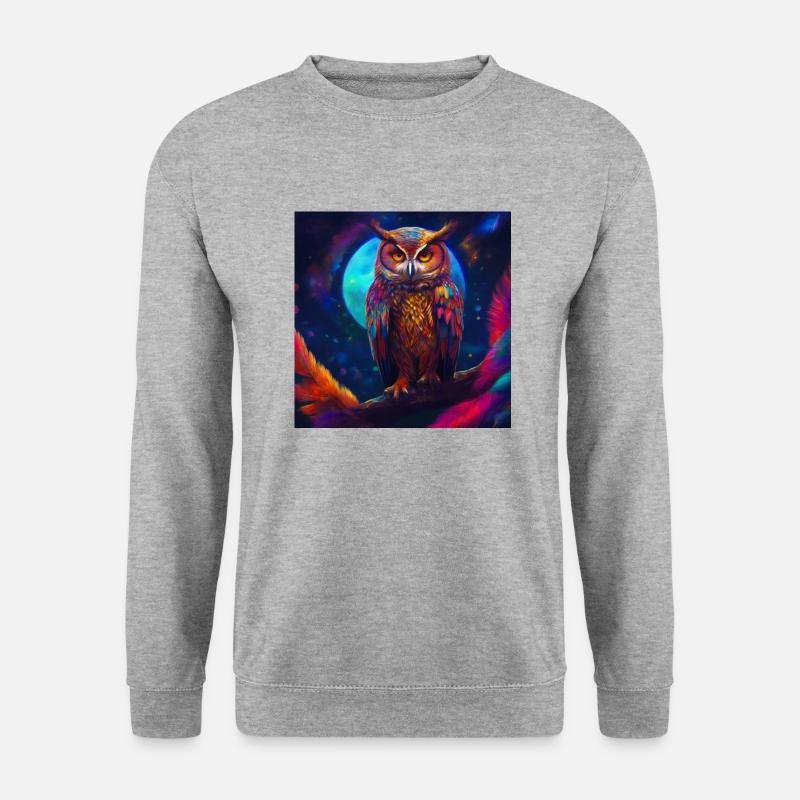 Bunte Eule in der Nacht - Unisex Pullover - Weißgrau meliert