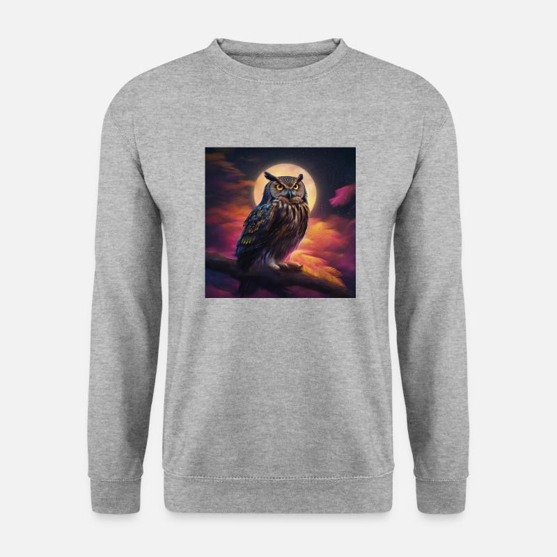 Eule in der Nacht bei Vollmond - Unisex Pullover - Weißgrau meliert