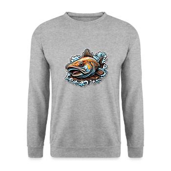 Fisch / Tier / Aquarium / Wasser / Teich / See - Unisex Pullover - Weißgrau meliert - Vorne - Alina (178cm) & Michal (187cm)