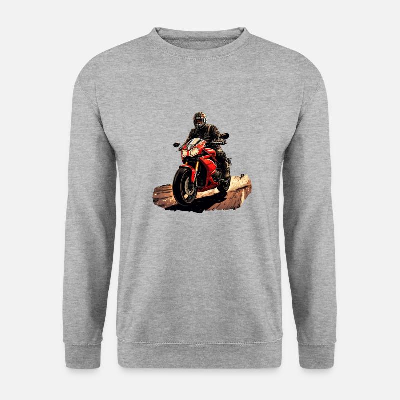 Motorradfahrer mit rotem Motorrad - Unisex Pullover - Weißgrau meliert