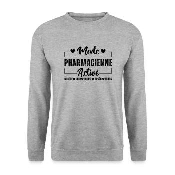 Mode pharmacienne activé humour pharmacie cadeau - Sweat-shirt Unisexe - gris chiné - Devant - Alina (178cm) & Michal (187cm)