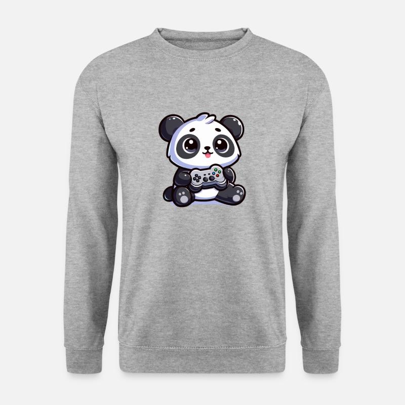 Süßer Panda mit Controller - Unisex Pullover - Weißgrau meliert