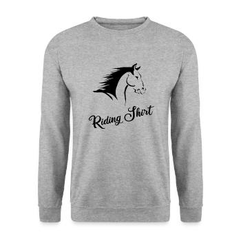 Chemise d’équitation tête de cheval noir blanc silhouette - Sweat-shirt Unisexe - gris chiné - Devant - Alina (178cm) & Michal (187cm)