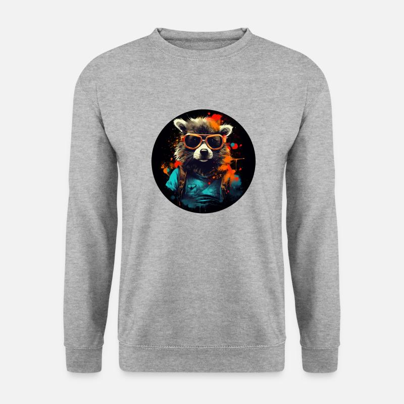 Stylischer Waschbär - Unisex Pullover - Weißgrau meliert