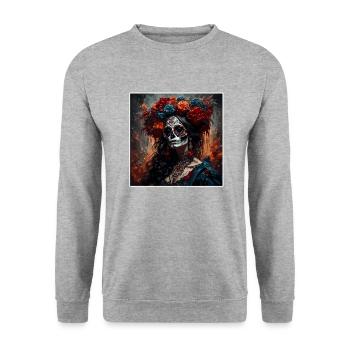 La Catrina / Dia de Muertos / Tatouage / Culture - Sweat-shirt Unisexe - gris chiné - Devant - Alina (178cm) & Michal (187cm)
