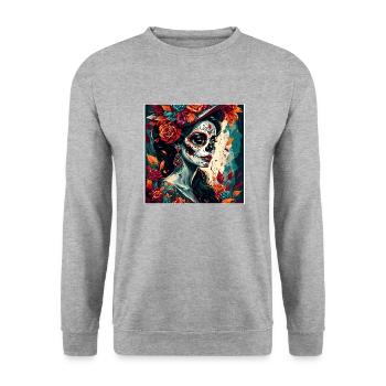 La Catrina/ Tattoo / Mexico / Skull / Skull - Unisex Sweatshirt - salt & pepper - Front - Alina (178cm) & Michal (187cm)