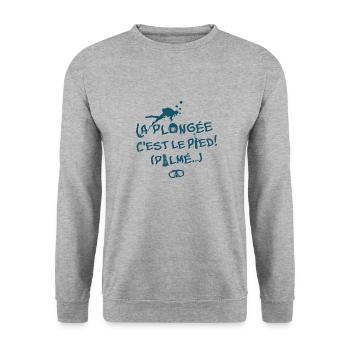 LA PLONGÉE, C'EST LE PIED ! - Sweat-shirt Unisexe - gris chiné - Devant - Alina (178cm) & Michal (187cm)