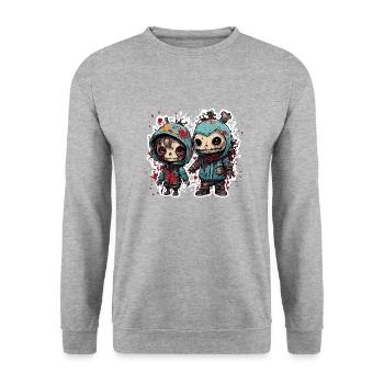 Poupée d’horreur / Halloween / Effrayant / Sombre - Sweat-shirt Unisexe - gris chiné - Devant - Alina (178cm) & Michal (187cm)