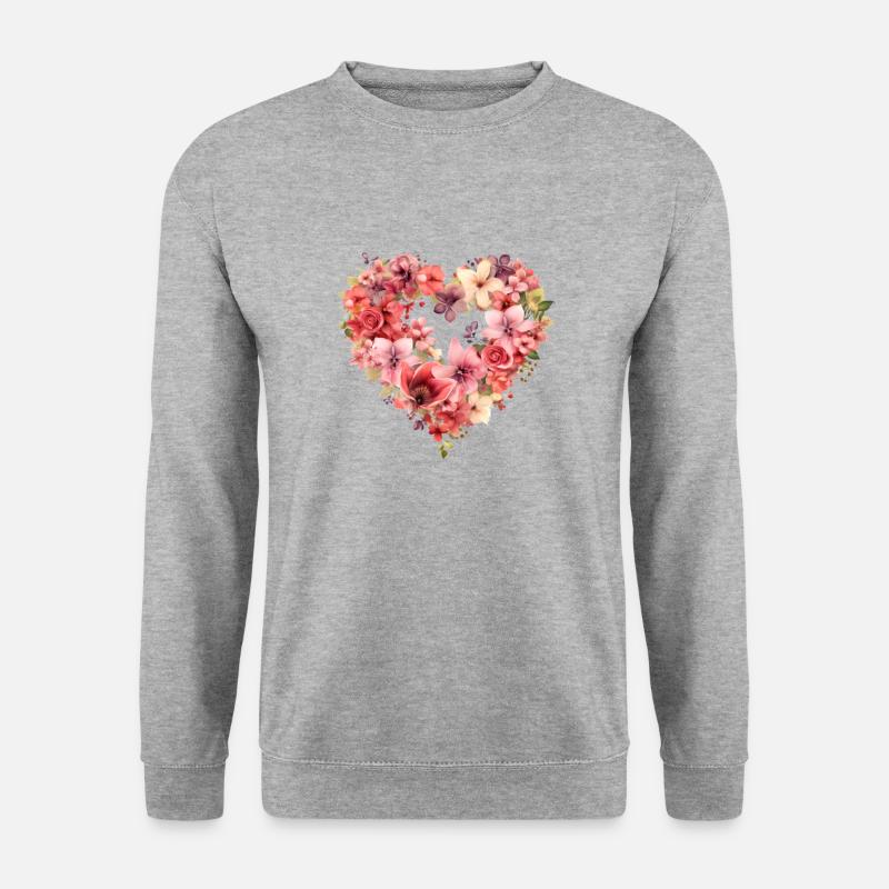 Herz im Blumenkranz - Unisex Pullover - Weißgrau meliert