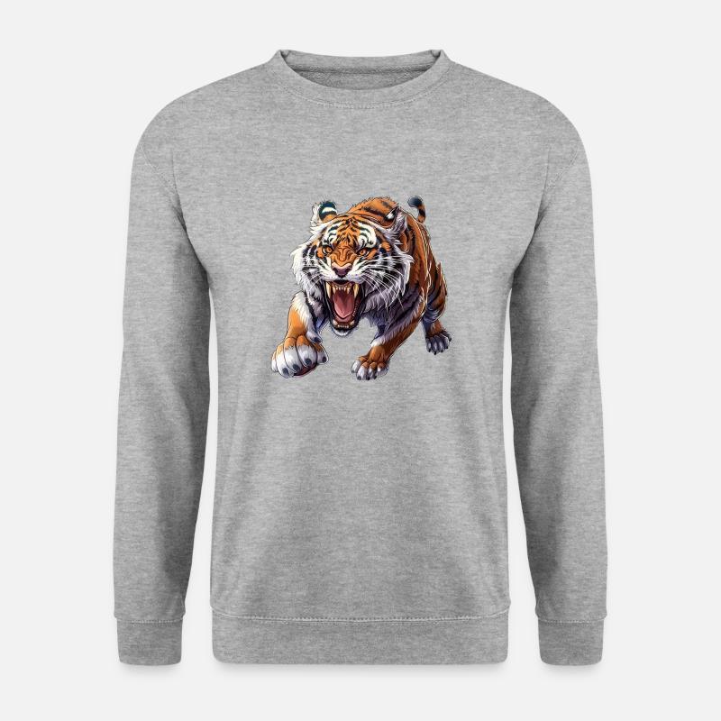 Stolzer Tiger Im Angriffsmodus - Unisex Pullover - Weißgrau meliert