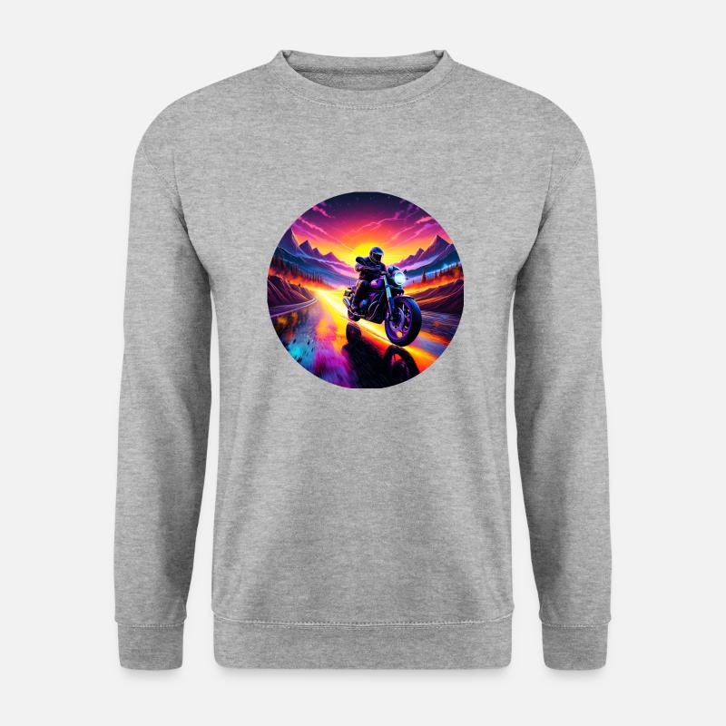 Motorrad Sonnenaufgang - Unisex Pullover - Weißgrau meliert