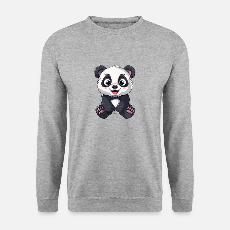 Niedlicher Panda Mit Großen Augen - Unisex Pullover - Weißgrau meliert