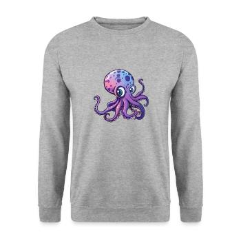 Cute Purple Octopus with Big Eyes - Unisex Sweatshirt - salt & pepper - Front - Alina (178cm) & Michal (187cm)