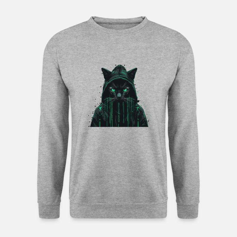 Hacker Computer Katze - Unisex Pullover - Weißgrau meliert