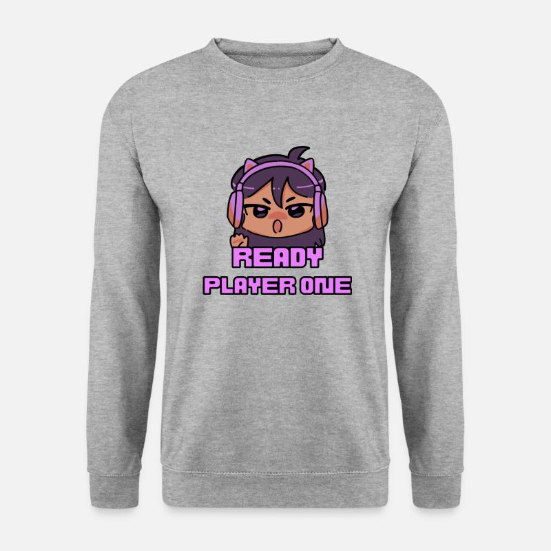 Cartoon Gamer Ready Player ONE - Unisex Pullover - Weißgrau meliert