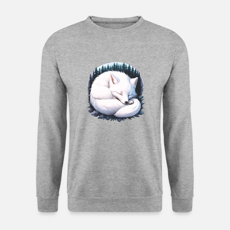 Polarfuchs schläft im Wald Fuchs Skandinavien Fox - Unisex Pullover - Weißgrau meliert