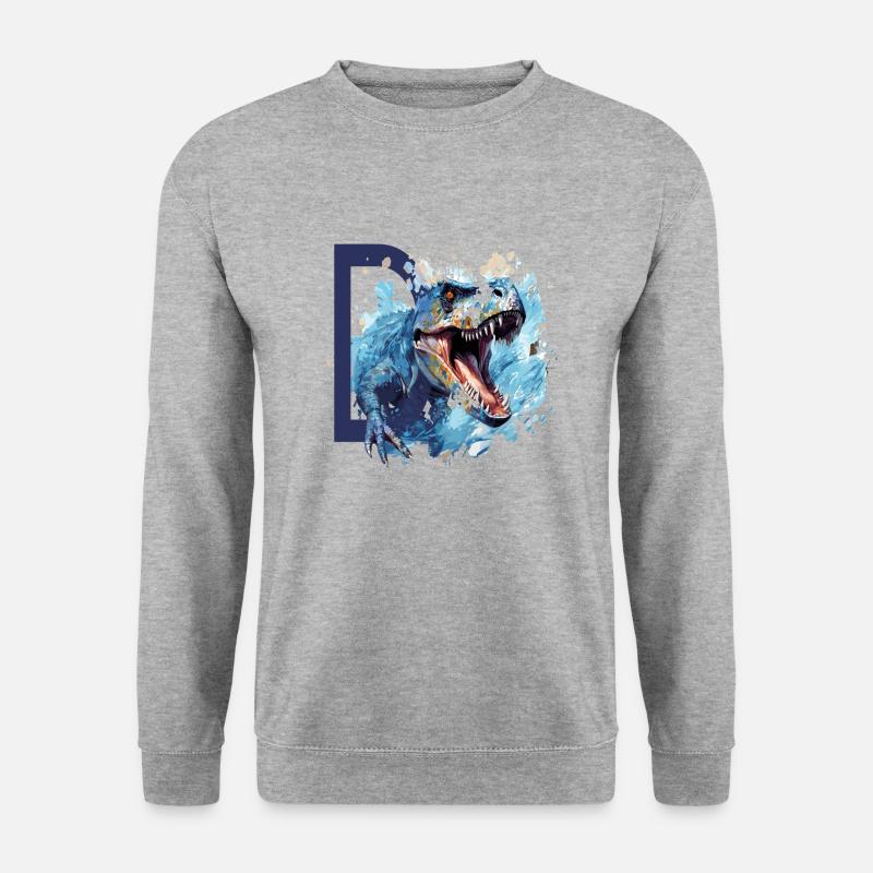 D - Dinosaur - Dinosaurier - Unisex Pullover - Weißgrau meliert