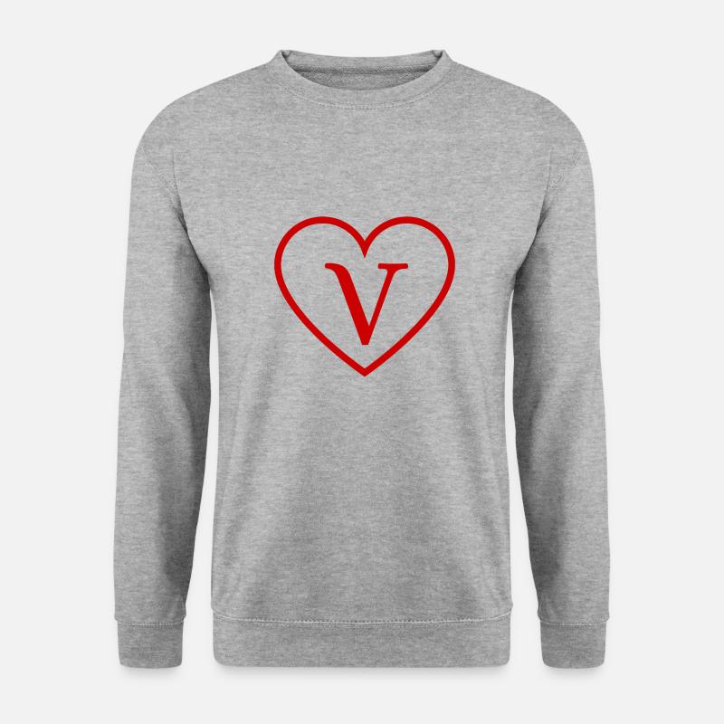 Buchstabe v rotes Herz - Unisex Pullover - Weißgrau meliert
