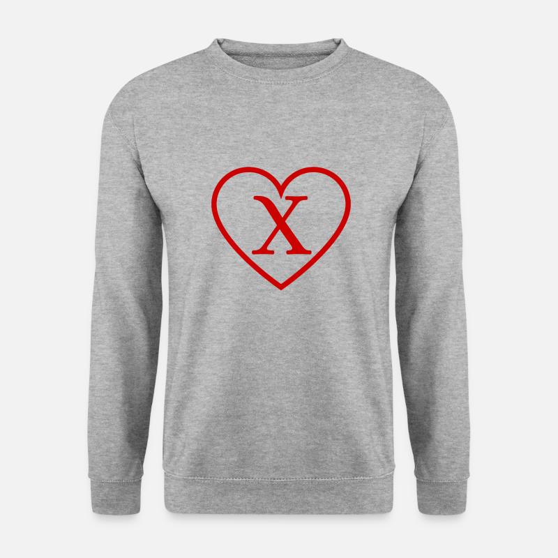 Buchstabe x Rotes Herz - Unisex Pullover - Weißgrau meliert