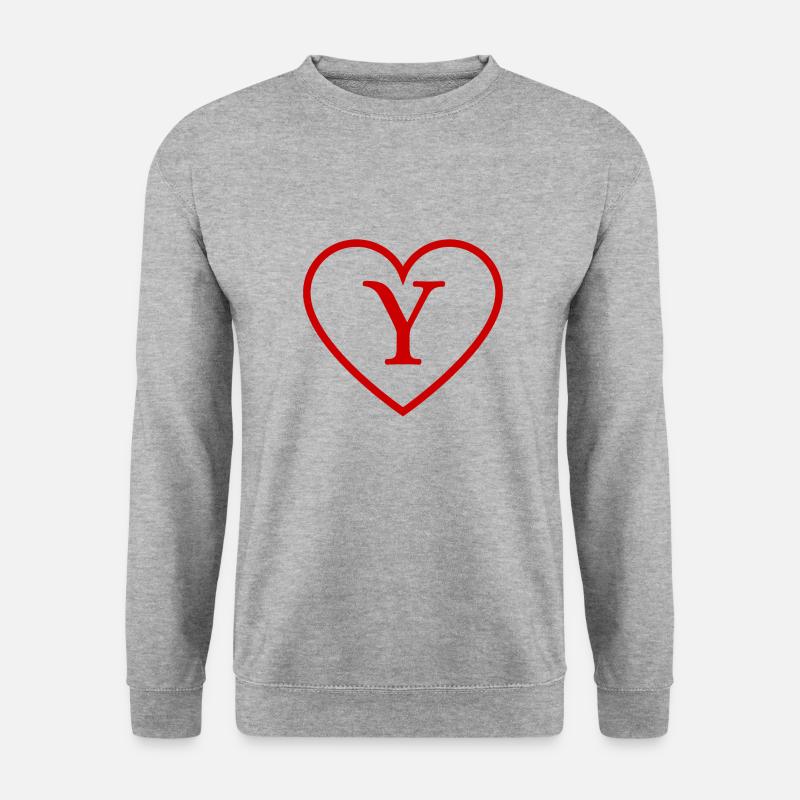 Buchstabe y rotes Herz - Unisex Pullover - Weißgrau meliert