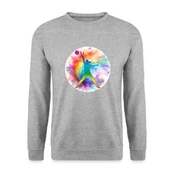Basketball Girl Regenbogen - Unisex Pullover - Weißgrau meliert - Vorne - Alina (178cm) & Michal (187cm)