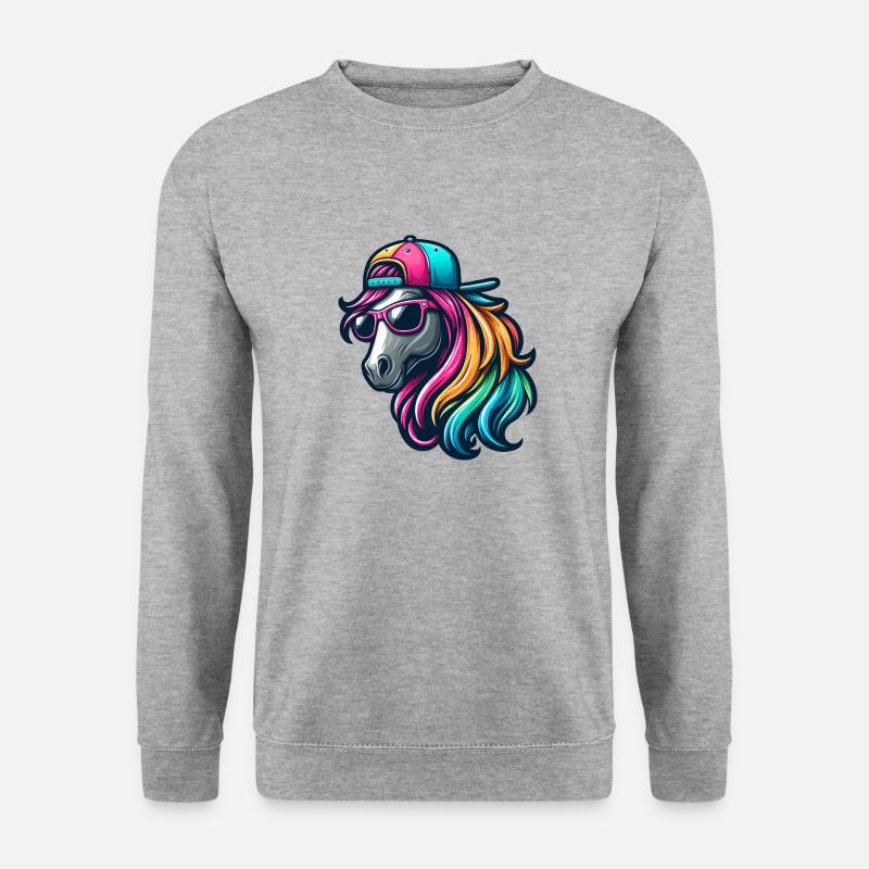 Regenbogen Cooles Pferd - Unisex Pullover - Weißgrau meliert