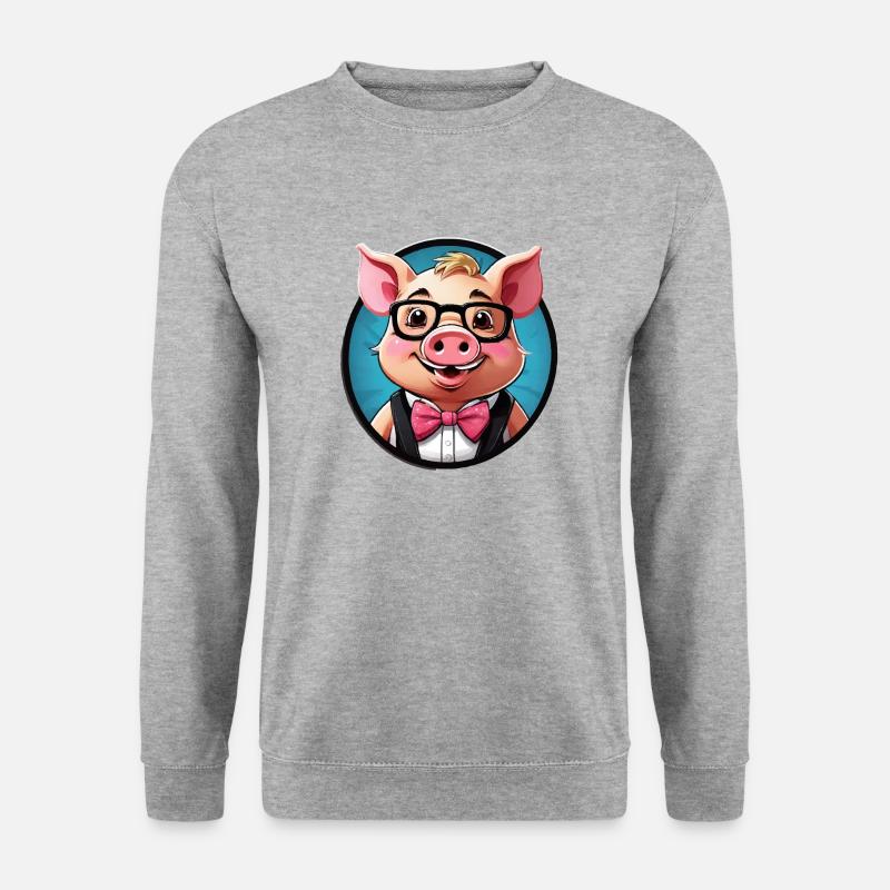 Lustiges Schwein Comic - Unisex Pullover - Weißgrau meliert