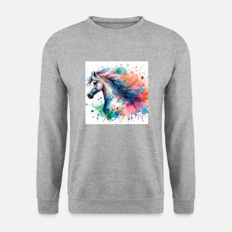 Pferd in Aquarell - Unisex Pullover - Weißgrau meliert