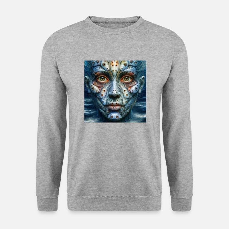 Gesicht mit Fischaugen - Unisex Pullover - Weißgrau meliert