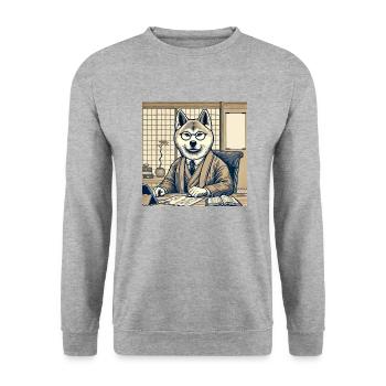 Akita at the Desk - Ukiyo-e Style - Unisex Sweatshirt - salt & pepper - Front - Alina (178cm) & Michal (187cm)