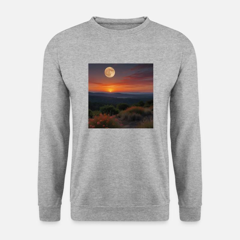 Landschaft Sonnenuntergang - Unisex Pullover - Weißgrau meliert