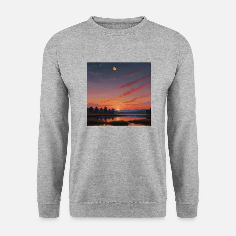 Landschaft Sonnenuntergang - Unisex Pullover - Weißgrau meliert