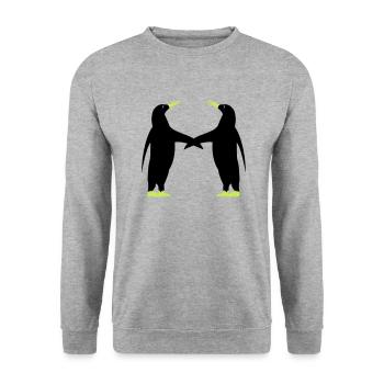 pinguin 2 - Unisex Pullover - Weißgrau meliert - Vorne - Alina (178cm) & Michal (187cm)