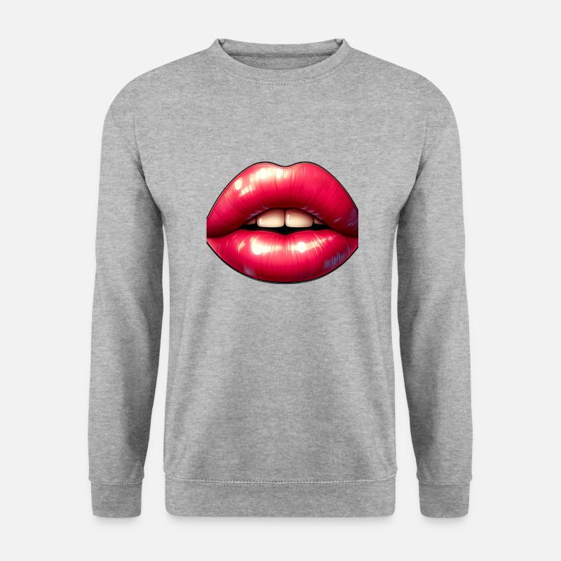 Sexy rote Lippen - Unisex Pullover - Weißgrau meliert