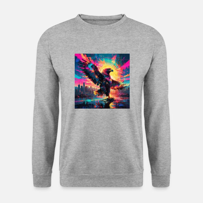 Neon goldener Adler - Unisex Pullover - Weißgrau meliert