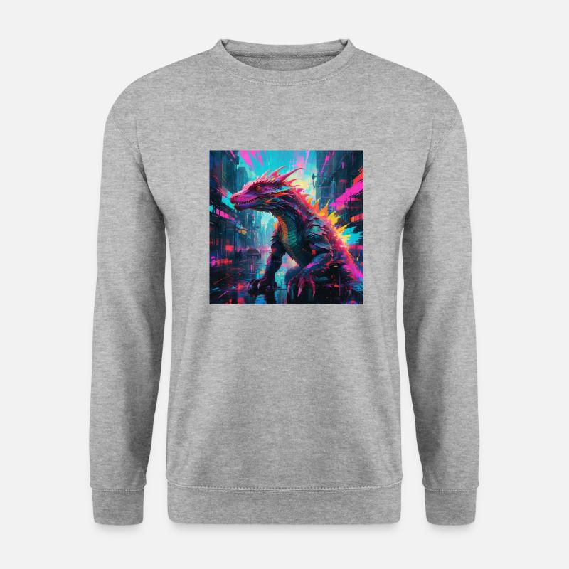 Neon Komodo Waran - Unisex Pullover - Weißgrau meliert