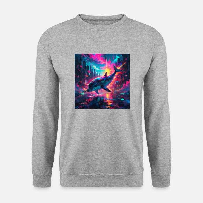 Neon Narwal - Unisex Pullover - Weißgrau meliert