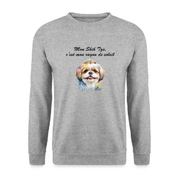 Shih Tzu rayon de soleil - Sweat-shirt Unisexe - gris chiné - Devant - Alina (178cm) & Michal (187cm)