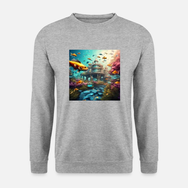 Fische in einer Fantasiewelt - Unisex Pullover - Weißgrau meliert