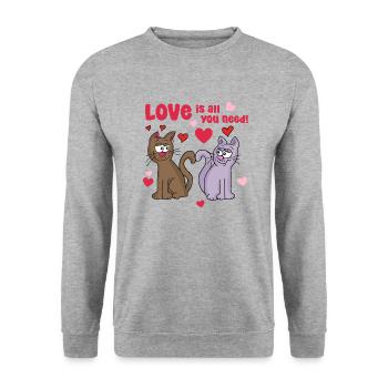 love is all you need - Unisex Pullover - Weißgrau meliert - Vorne - Alina (178cm) & Michal (187cm)