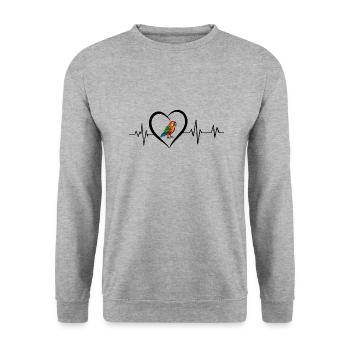 Papageien-Herzschlag - Unisex Pullover - Weißgrau meliert - Vorne - Alina (178cm) & Michal (187cm)