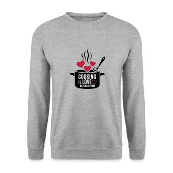 Cooking is love in edible form. - Unisex Sweatshirt - salt & pepper - Front - Alina (178cm) & Michal (187cm)